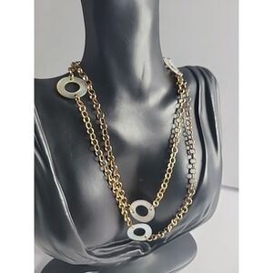 Maya Brenner Necklace Gold Tone White Mother of Pearl Donut Circle Station Chain
